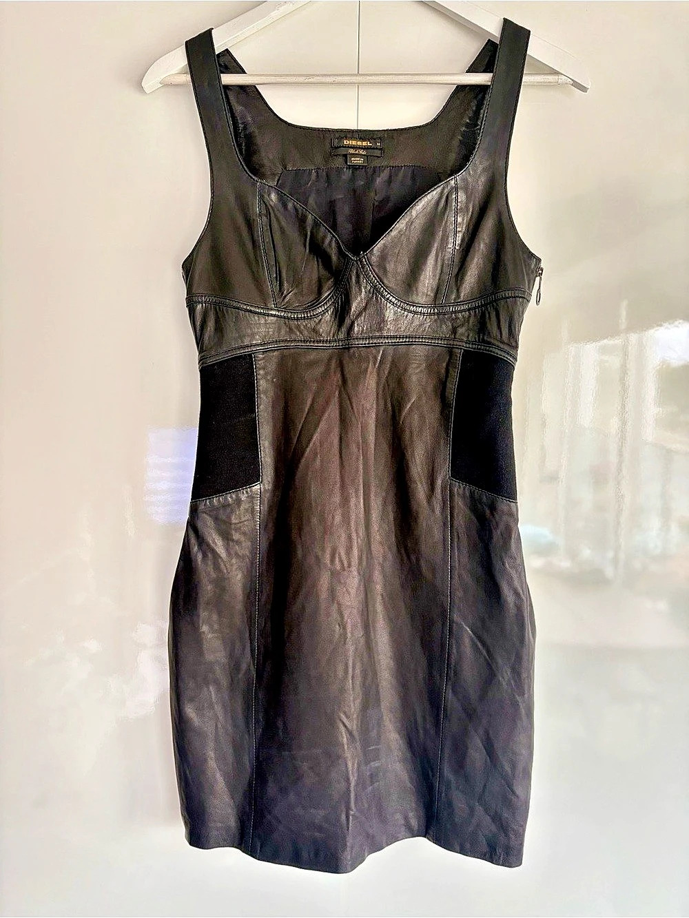 Archival Diesel Black Gold Real Lamb Leather Corset Bustier Mini Dress, size M